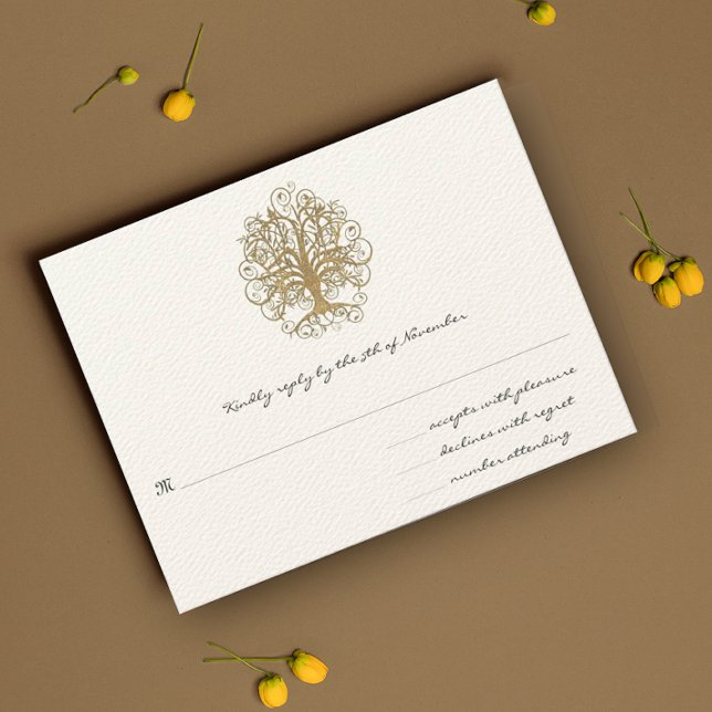 Gold Swirl Tree Wedding RSVP Response Card Karte (Von Creator hochgeladen)