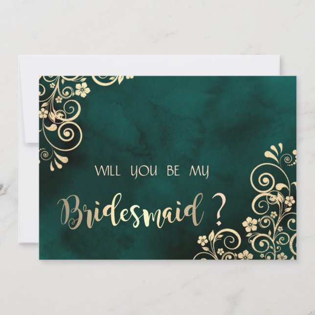 Gold Swirls Emerald Green Bridesmaid Card Einladung (Vorderseite)
