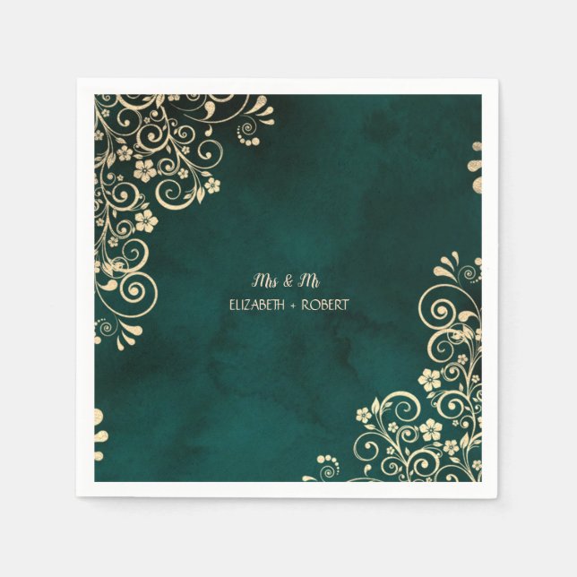 Gold Swirls Emerald Green Wedding  Serviette (Vorderseite)