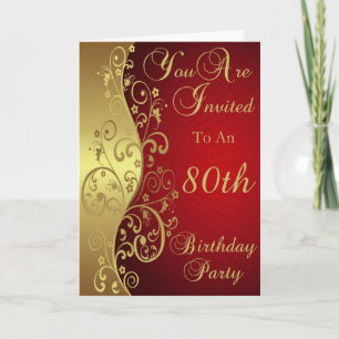 Gold Swirls Invitation de fête d'anniversaire 80e