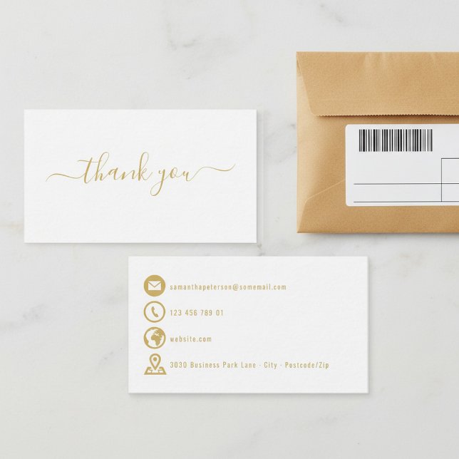 Gold Symbole einfach weiß dank Umschließungskarte Begleitkarte (Gold icons simple white thank you enclosure card.)
