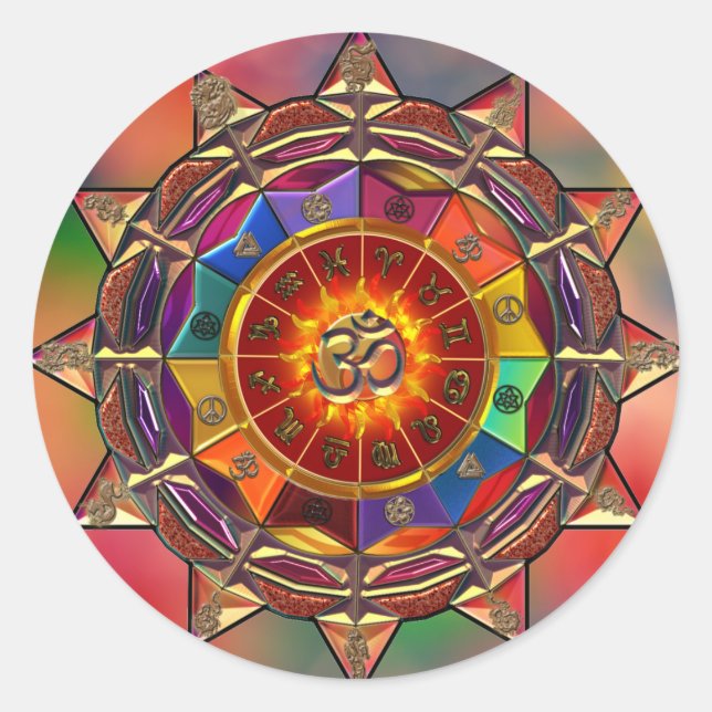 Gold Symbolic Sun Mandala Runder Aufkleber (Vorderseite)