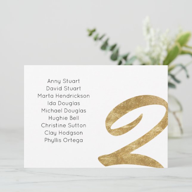 Gold Tabelle 2 Tischnummer Hochzeitskarte (Stehend Vorderseite)