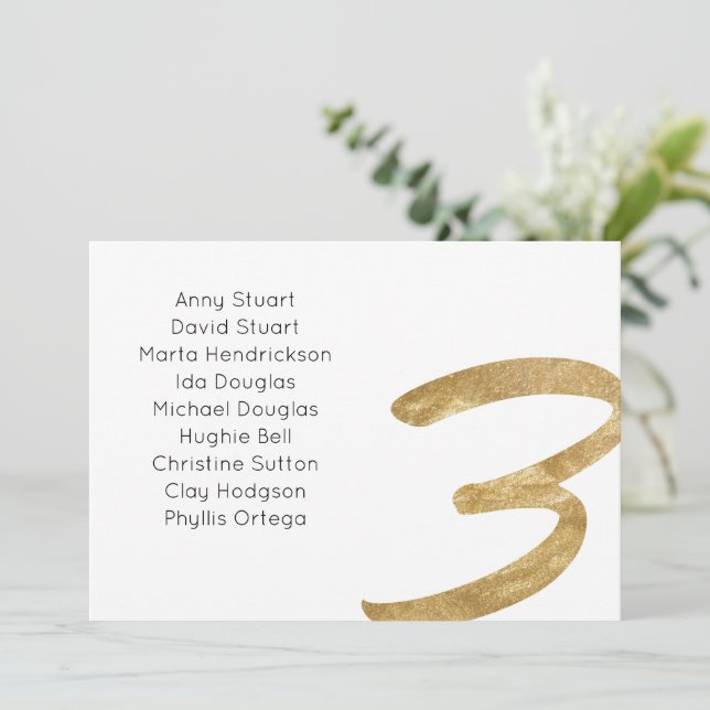 Gold Tabelle 3 Tischnummer Hochzeitskarte (Stehend Vorderseite)