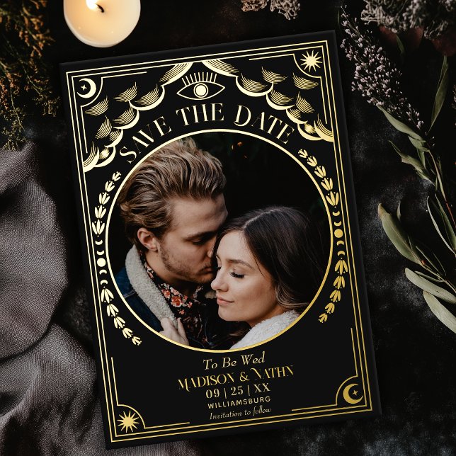Gold Tarot Gothic Wedding Foto Save the Date Folieneinladung (Von Creator hochgeladen)
