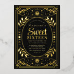 Gold Tarot Witchy Sweet 16 Geburtstagsparty Folieneinladung<br><div class="desc">Elegantes und modernes Design inspiriert durch eine Tarot-Karte. Sie können dies durch einen Klick auf "PERSONALISIEREN" weiter anpassen. Matching Items in unserem Shop für ein komplettes Party Thema.</div>