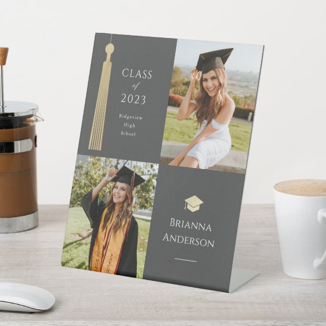 Gold Tassel & Cap Black 2 Foto Abschluss Sockelschild (In SItu)