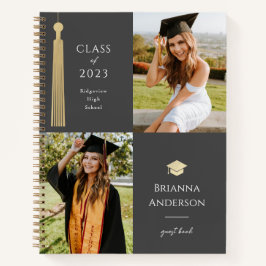 Gold Tassel & Cap Dark Grau 2 Foto Abschluss Notizbuch