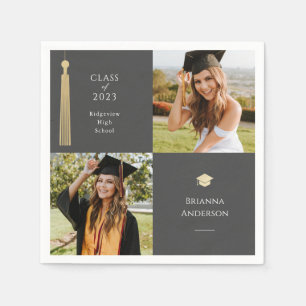 Gold Tassel & Cap Dark Grau 2 Foto Abschluss Serviette