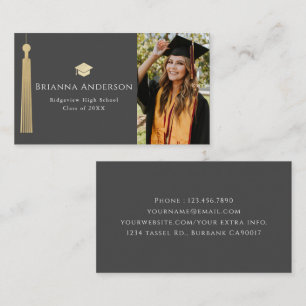 Gold Tassel & Cap Dark Gray Foto Abschluss Visitenkarte