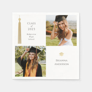 Gold Tassel & Cap Dark White 2 Foto Abschluss Serviette
