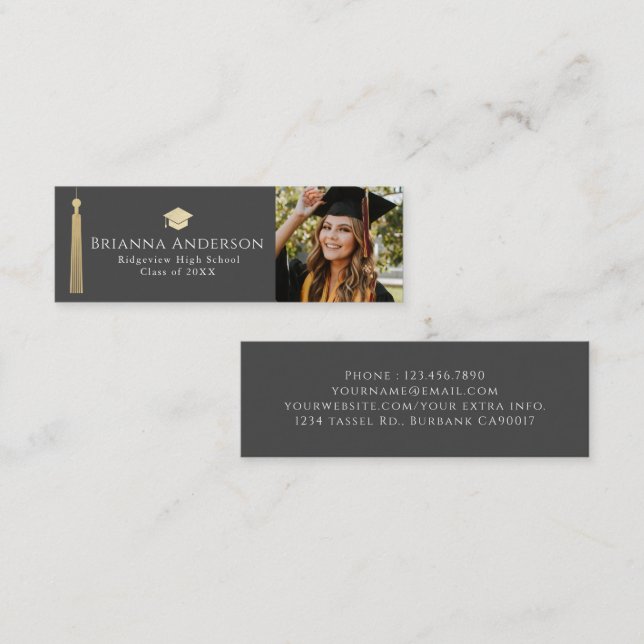 Gold Tassel & Cap Grau Abschluss Namenskarte einfü (Vorne/Hinten)