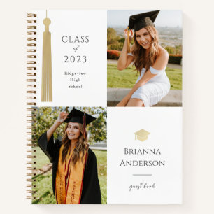 Gold Tassel & Cap White 2 Foto Abschluss Notizbuch