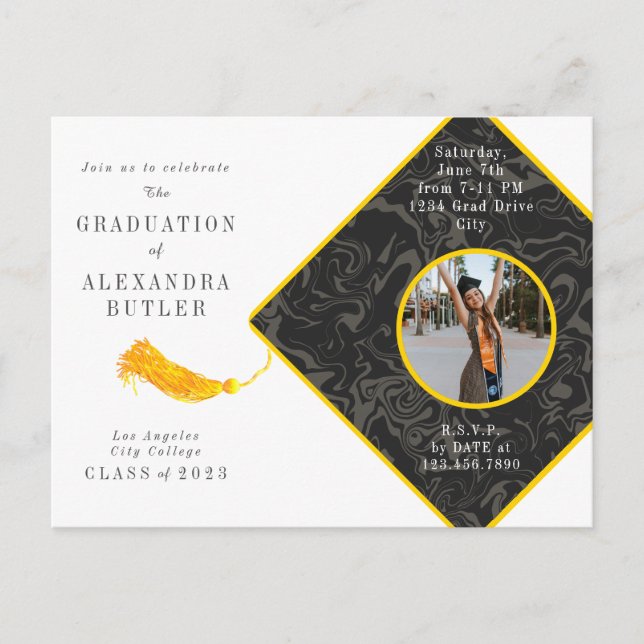 Gold Tassel Foto Script Class of 2023 Abschluss Postkarte (Vorderseite)
