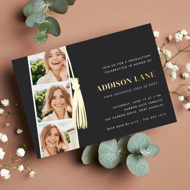 Gold Tassel Foto Strip Graduation Party Folieneinladung (Von Creator hochgeladen)