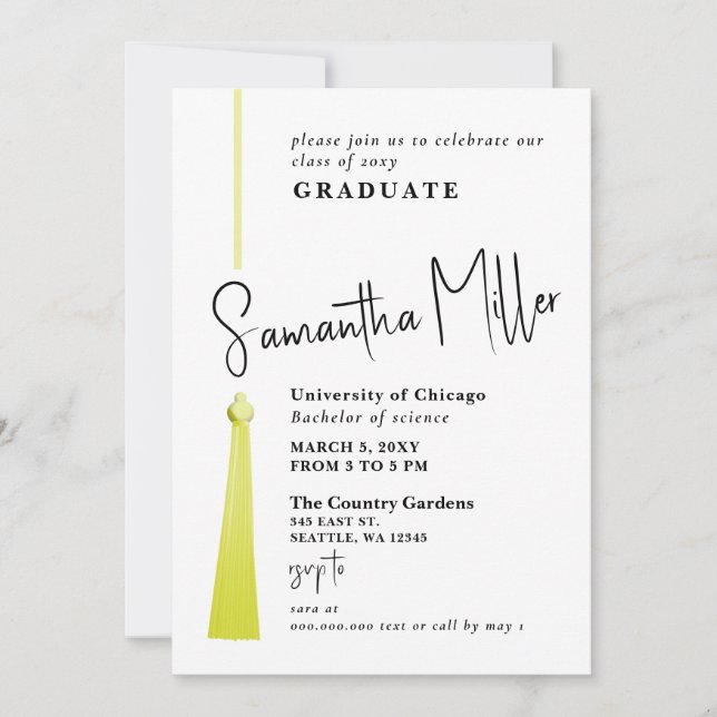 Gold Tassel Modernes Minimalistisches Foto Abschlu Einladung (Vorderseite)