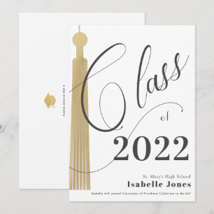 Gold Tassel White Graduation Invitation