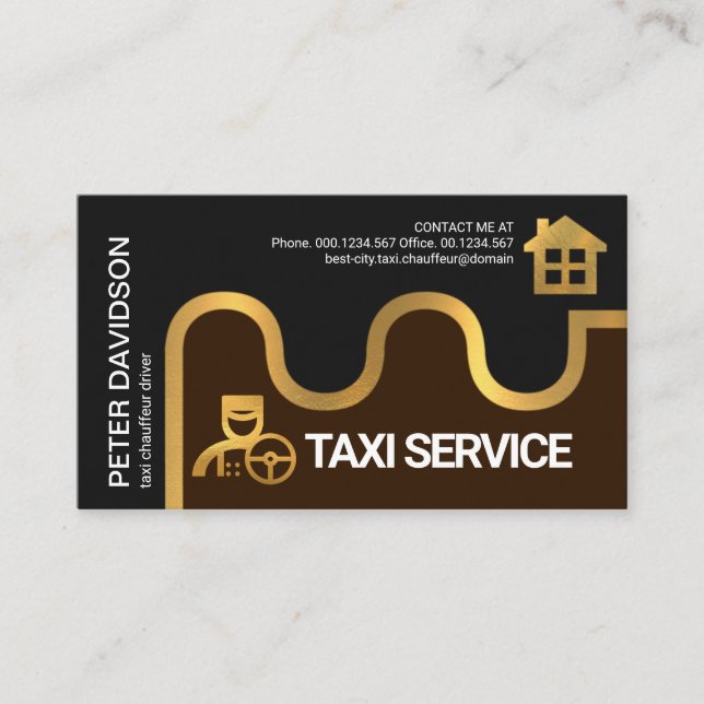 Gold Taxi Transport Route Zuhause Destination Driv Visitenkarte (Vorderseite)