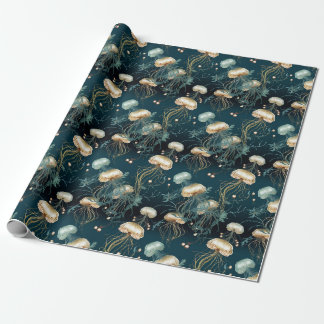 Gold & Teal Ethereal Jellyfish Geschenkpapier