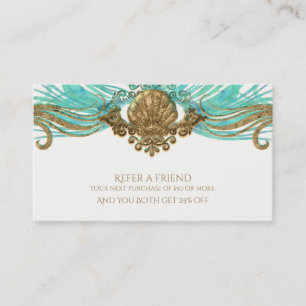 Gold & Teal Meeresschalen-Glamour-Strand Empfehlen Empfehlungskarte