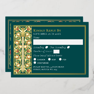 Gold Teal Mittelalterliches Blumen Schwert Hochzei Folieneinladung