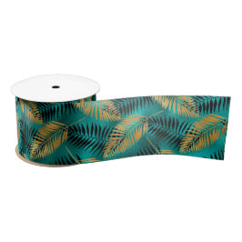 Gold Teal Palm Leaves | Luxe Tropical Pattern Satinband