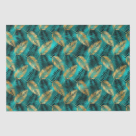 Gold Teal Palm Leaves | Luxe Tropical Pattern Seidenpapier