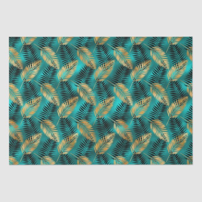 Gold Teal Palm Leaves | Luxe Tropical Pattern Seidenpapier (Vorderseite)