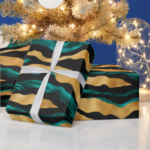 Gold Teal Tiger Streifen   Glam Abstractes Tier Geschenkpapier