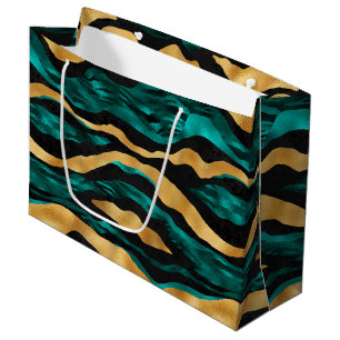Gold Teal Tiger Streifen   Glam Abstractes Tier Große Geschenktüte