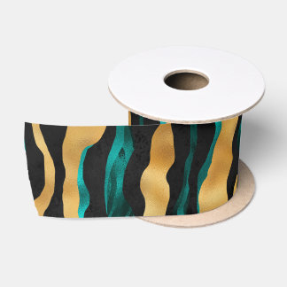 Gold Teal Tiger Streifen | Glamouröser abstrakter Satinband