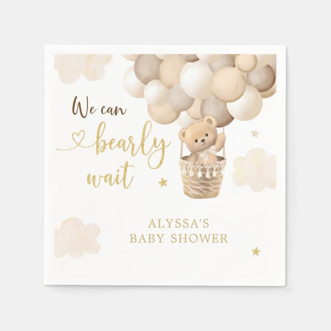 Gold Teddy Bear Hot Air Ballon Babydusche Serviette (Vorderseite)