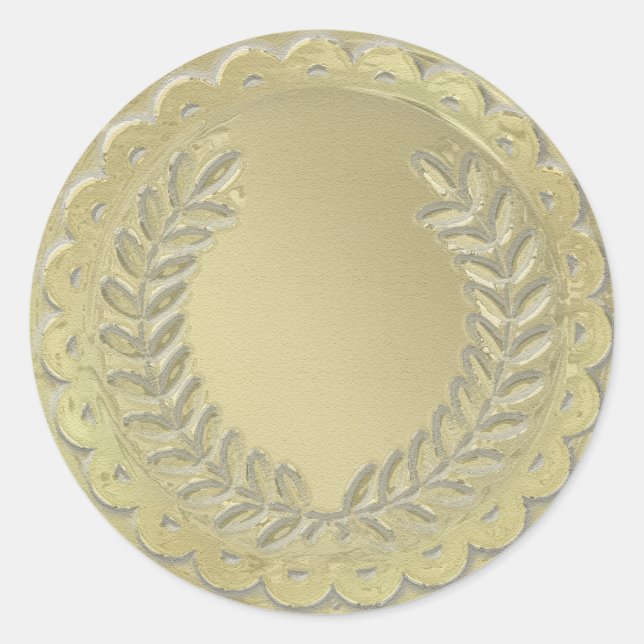 Gold Template anpassen Laurel Wreath Runder Aufkleber (Vorderseite)