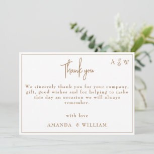 Gold Template Leaf Monogram Wedding Dankeschön Kar Einladung