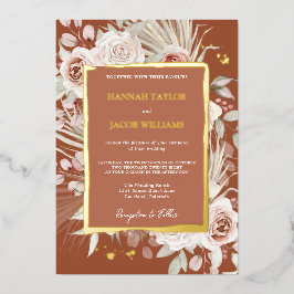 Gold Terracotta Floral Boho Wedding Folieneinladung