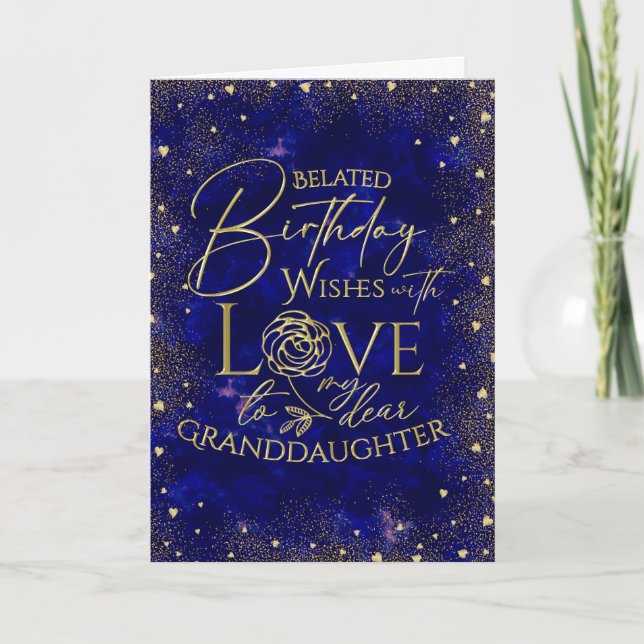 Gold Text Night Belated Birthday Granddaughter Karte (Vorderseite)