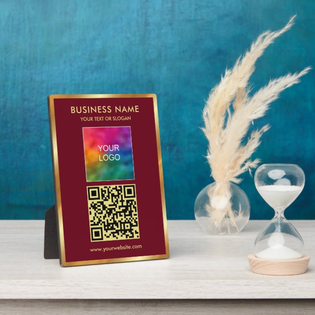 Gold Text QR Code Hochladen Ihres Logo Vorlage Fotoplatte (Seite)
