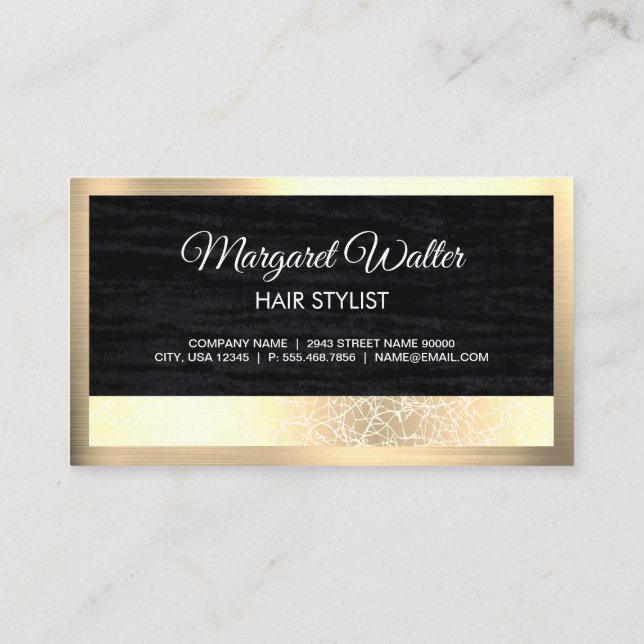Gold Textur | Velvet schwarz mit Monogramm Busines Visitenkarte (Rückseite)