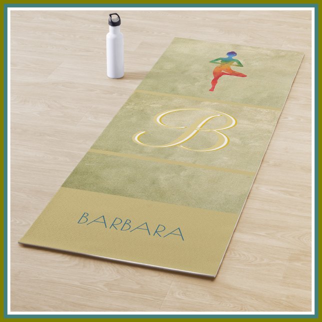 Gold Textured Custom Monogram Name Tree Pose  Yogamatte (Von Creator hochgeladen)