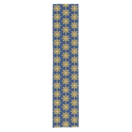 Gold Textured Snowflake auf Royal Blue Table Runne Kurzer Tischläufer