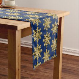 Gold Textured Snowflake auf Royal Blue Table Runne Kurzer Tischläufer