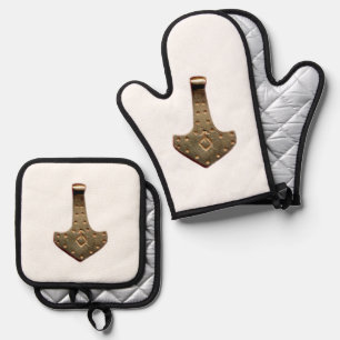Gold Thammer Ofen Mitt Topfhalter Ofenhandschuh & Topflappen-Set