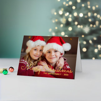Gold Thin Line Frohe Weihnachtsfamilie Foto