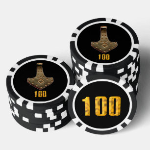Gold Thor Hammer Black 100 Stripe Poker Chip
