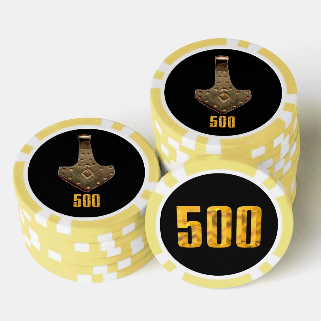 Gold Thor Hammer Black Yellw 500 Stripe Poker Chip (Stapel)