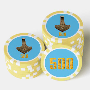 Gold Thor Hammer Blue Gelb 500 Stripe Poker Chip