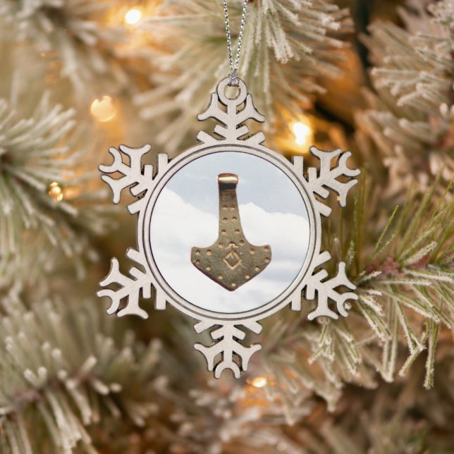 Gold Thor Hammer pewter snowflake ornament (Baum)