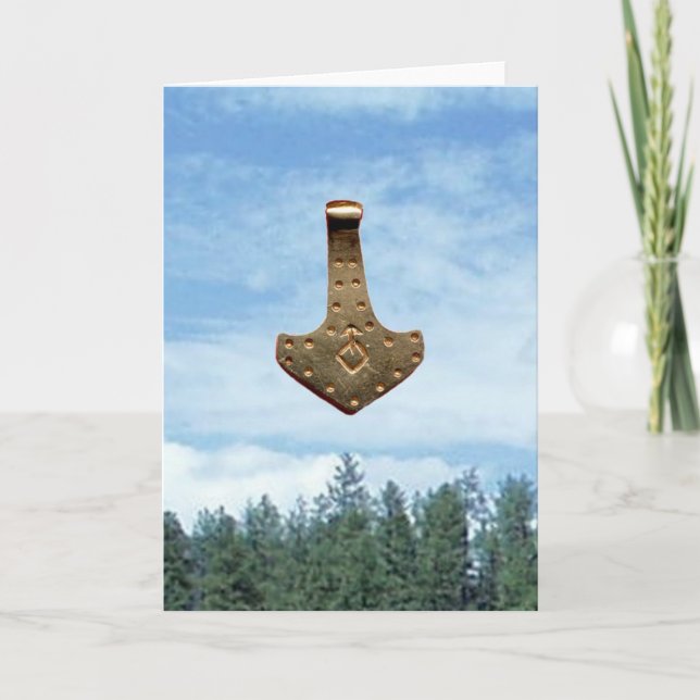 Gold Thor Hammer trees greeting card Karte (Vorderseite)