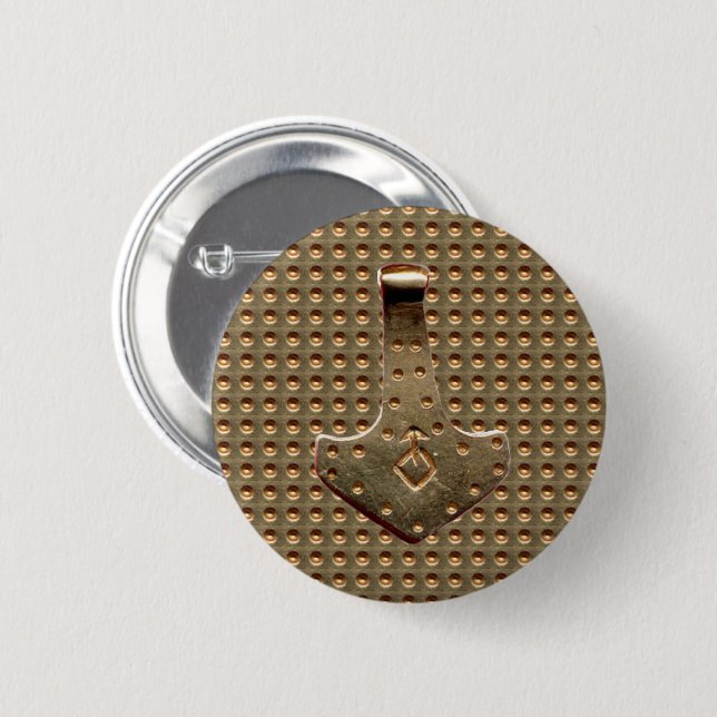 Gold Thor's Hammer Gold Indent Round-Button Button (Vorne & Hinten)