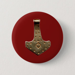 Gold Thor's Hammer Red Round-Taste Button